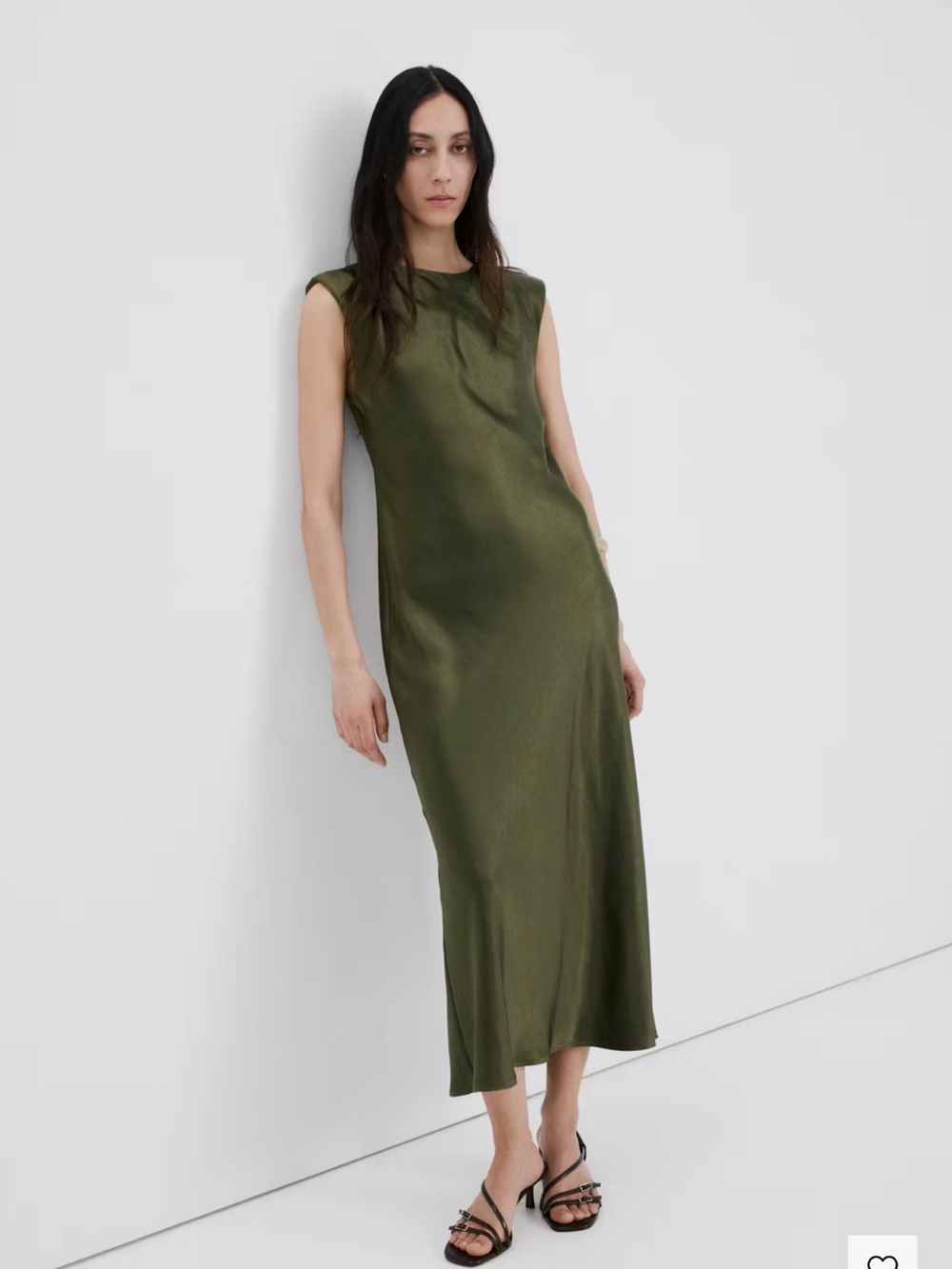Mango Olive Green Satin Maxi Dress